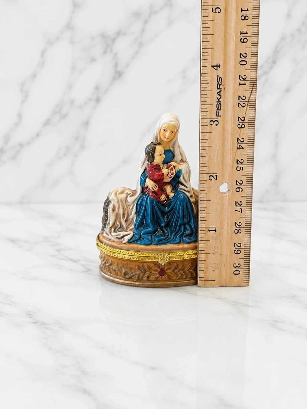 Ceramic Madonna and Child decorative trinket box